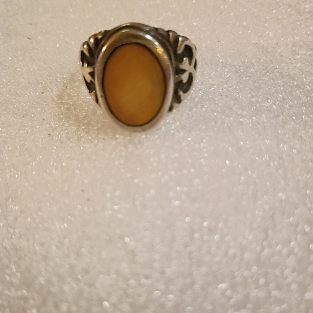 Vintage Egg Yolk Amber 925 Sterling Silver Ring Size 9